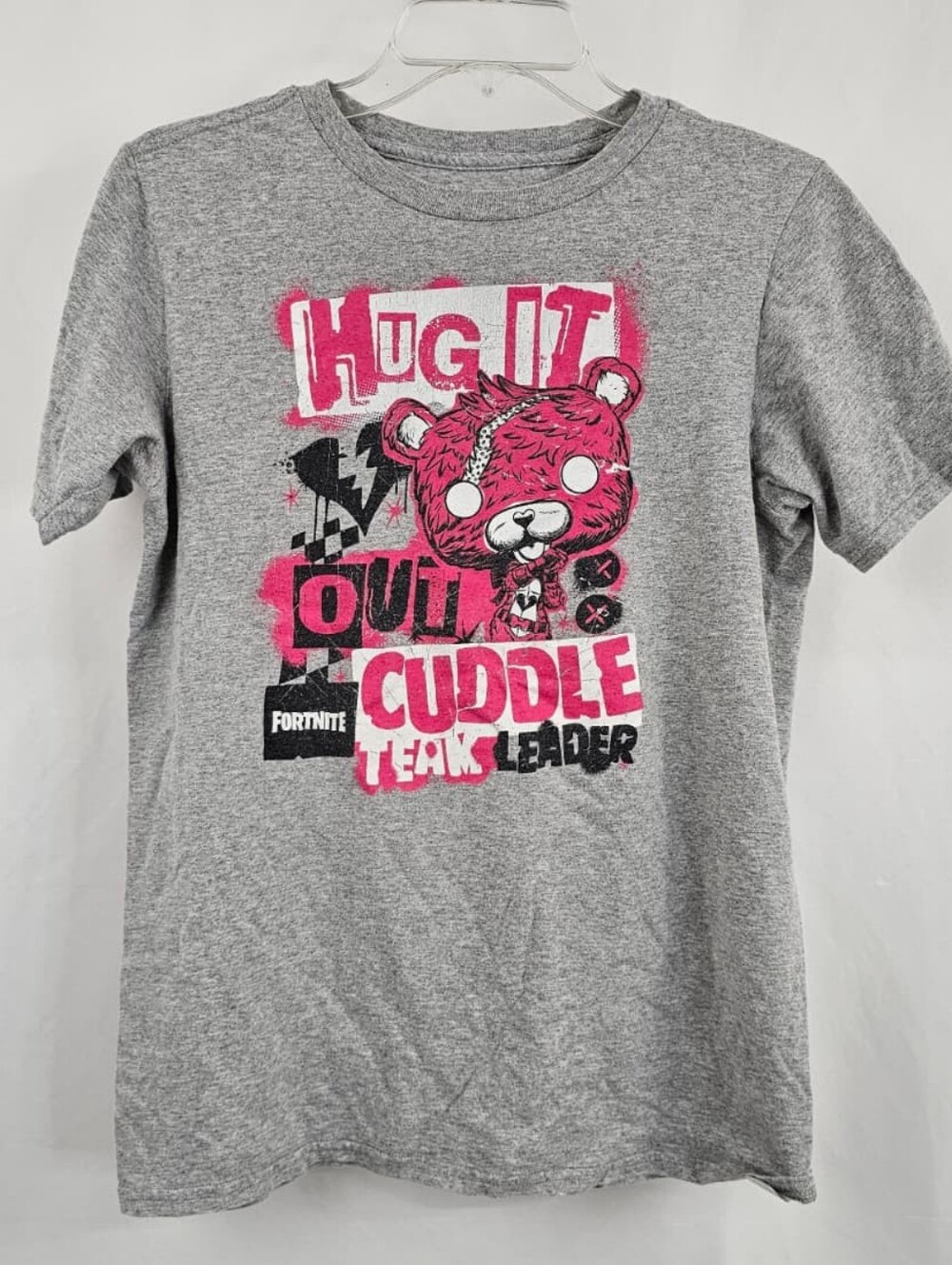 Funko Pop Kids Fortnite Cuddle Team Leader 'Hug it Out' Grey Graphic T-shirt, XL